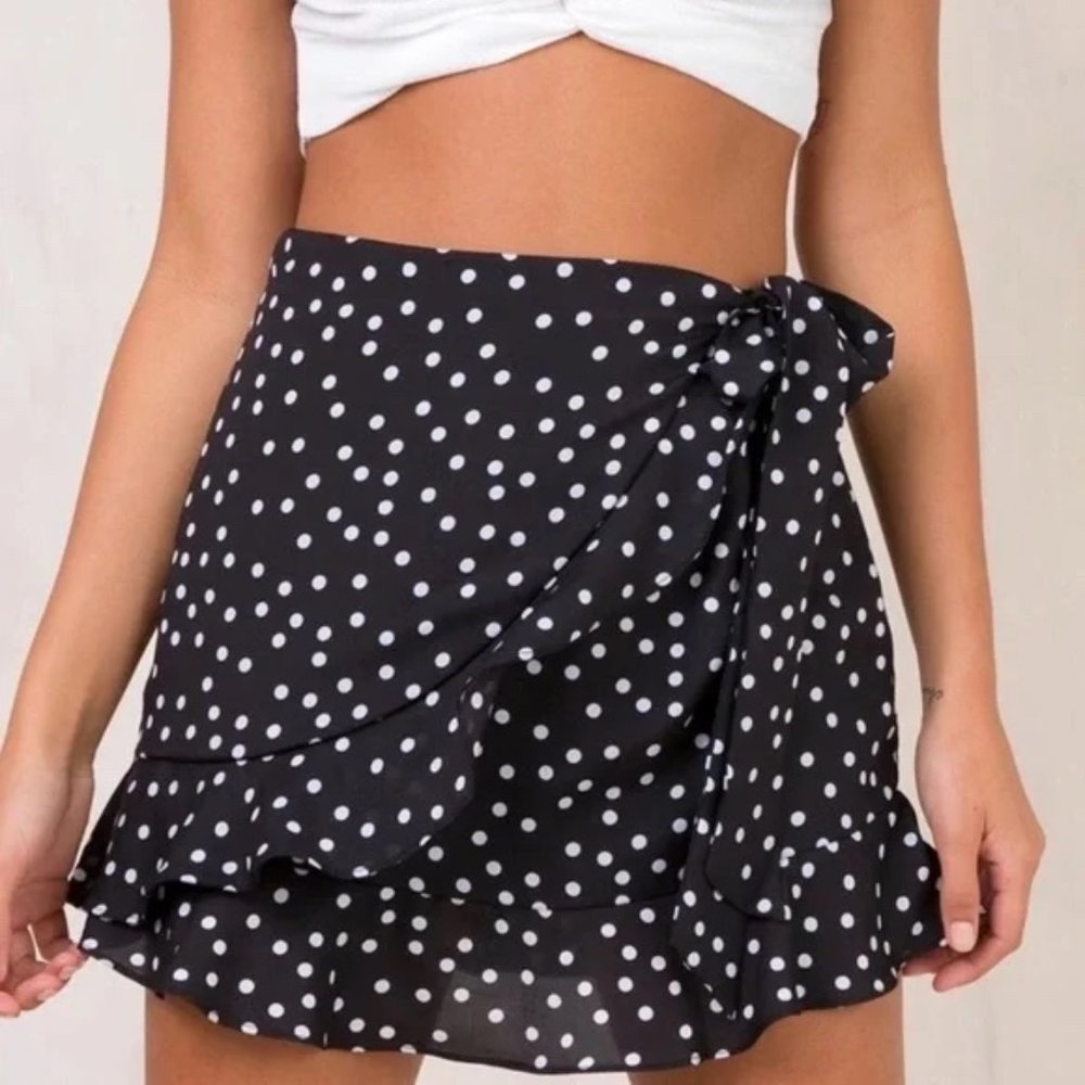 Princess Polly Black and White Tie Polka Dot Skirt